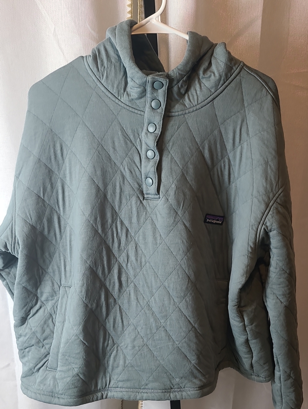 Patagonia Womens Organic Cotton Quilt Snap-T Pullover Heather Blue Green Small